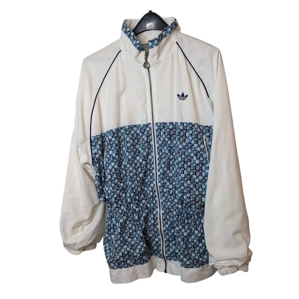 Lined White and Blue Adidas Jogger Jacket Size Large Running Athletic Sports